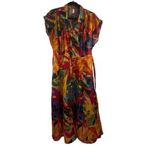 Live 4 Truth Womens Abstract Print Midi Shirt Dress Colorful Belted‎